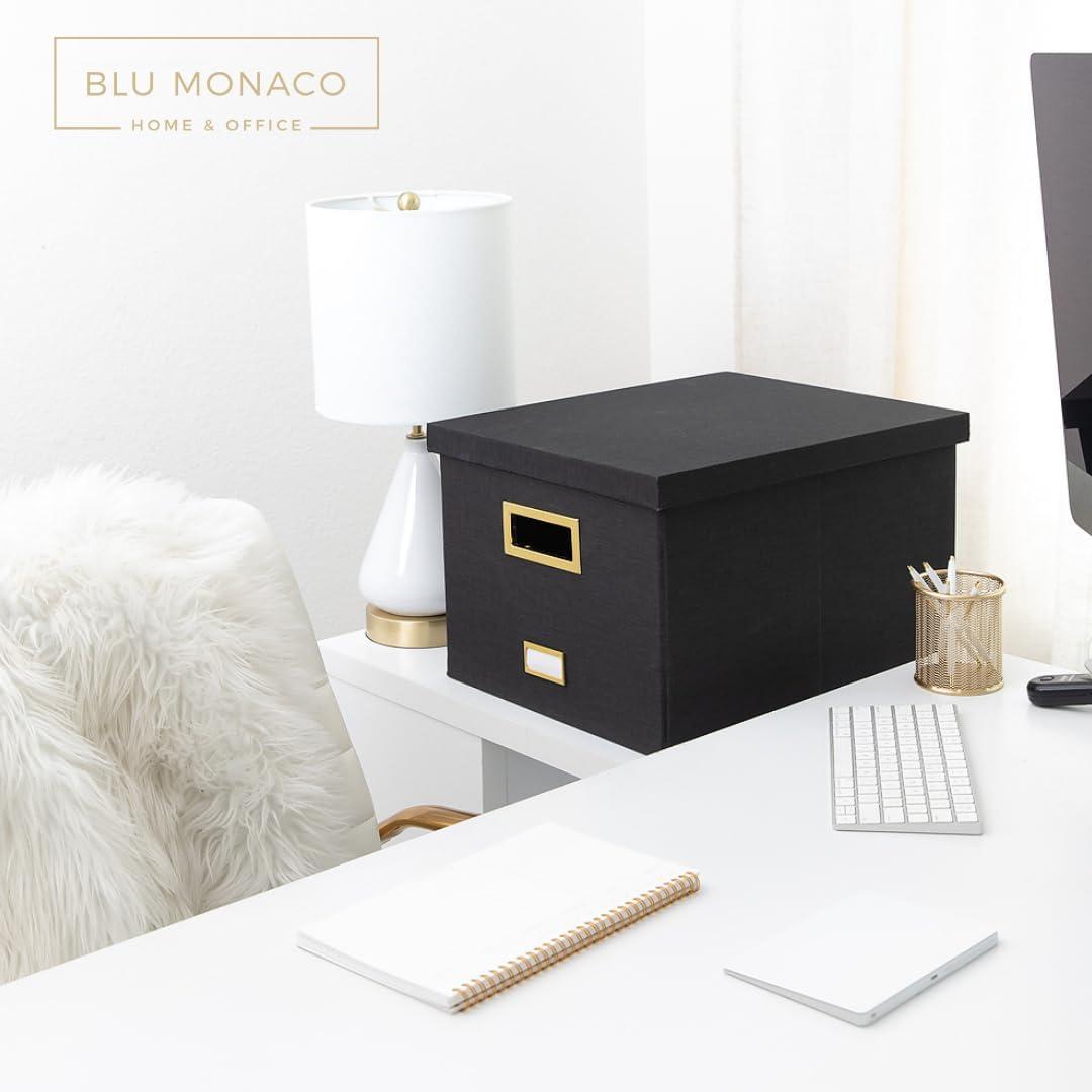 BLU MONACO Hanging File Box with Lid - Black Document Organizer for Letter & Legal Size Paperwork