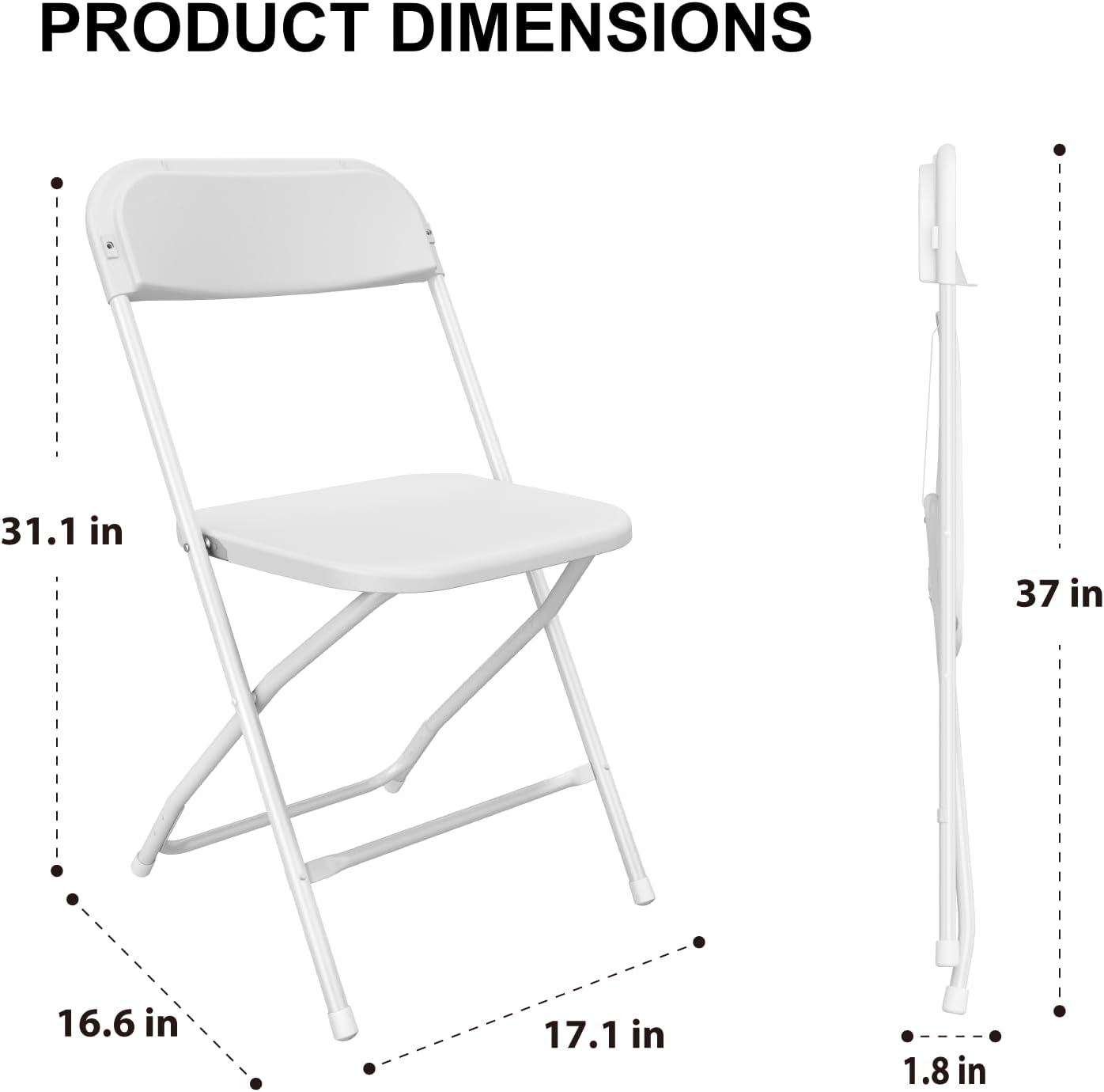 White Folding Chair, Plastic Folding Chairs 10 Pack for Outside, Indoor Outdoor Chairs with Steel Frame, Foldable Chair for Wedding Camping Dining Renting in Patio Lawn, 350LBS Capacity
