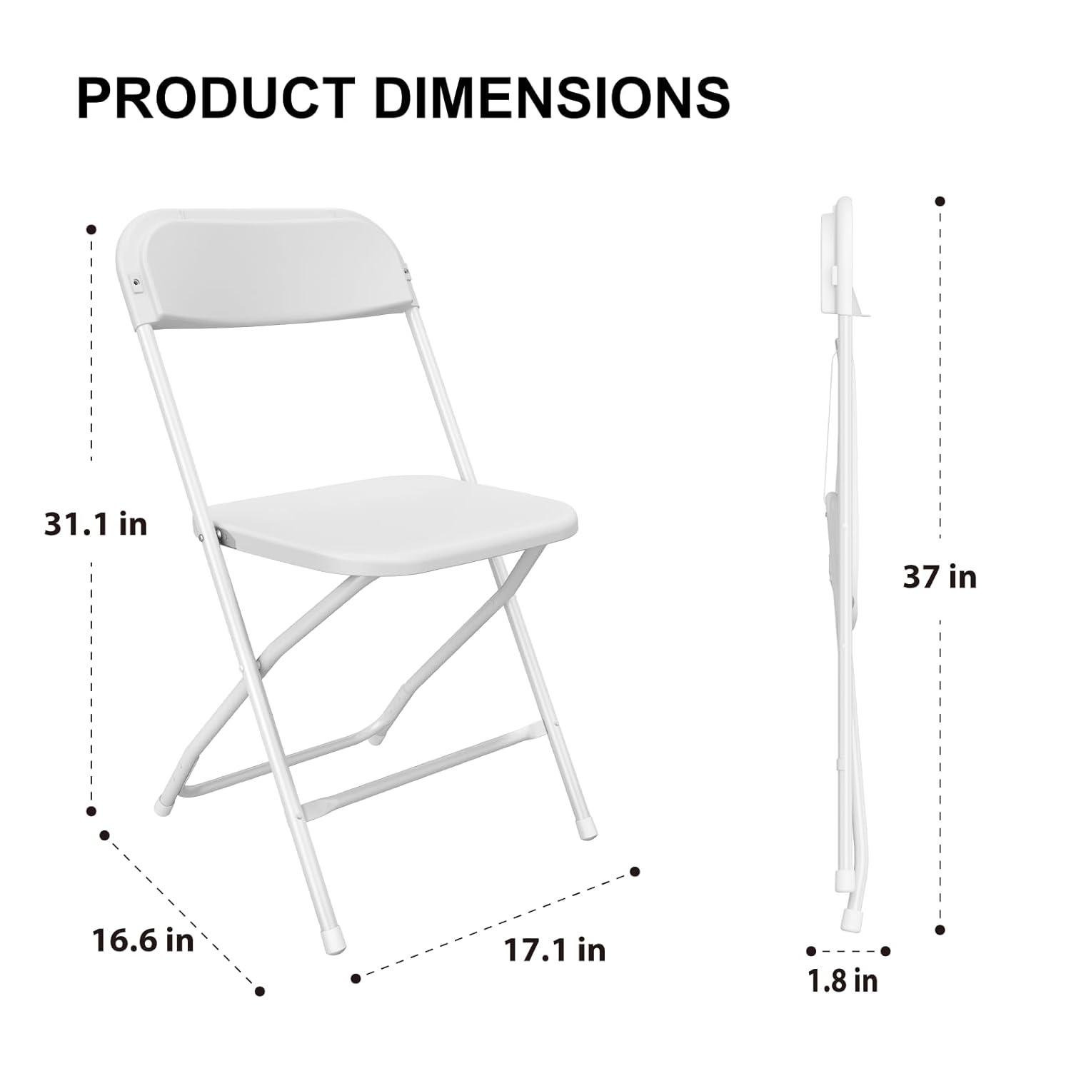 White Folding Chair, Plastic Folding Chairs 10 Pack for Outside, Indoor Outdoor Chairs with Steel Frame, Foldable Chair for Wedding Camping Dining Renting in Patio Lawn, 350LBS Capacity