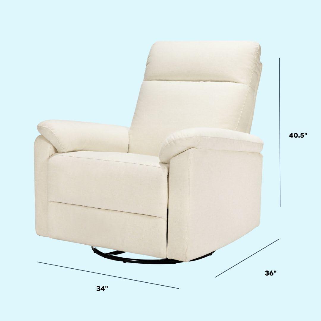 Vanilla Swivel Recliner with Wood Base and Spot Clean Fabric