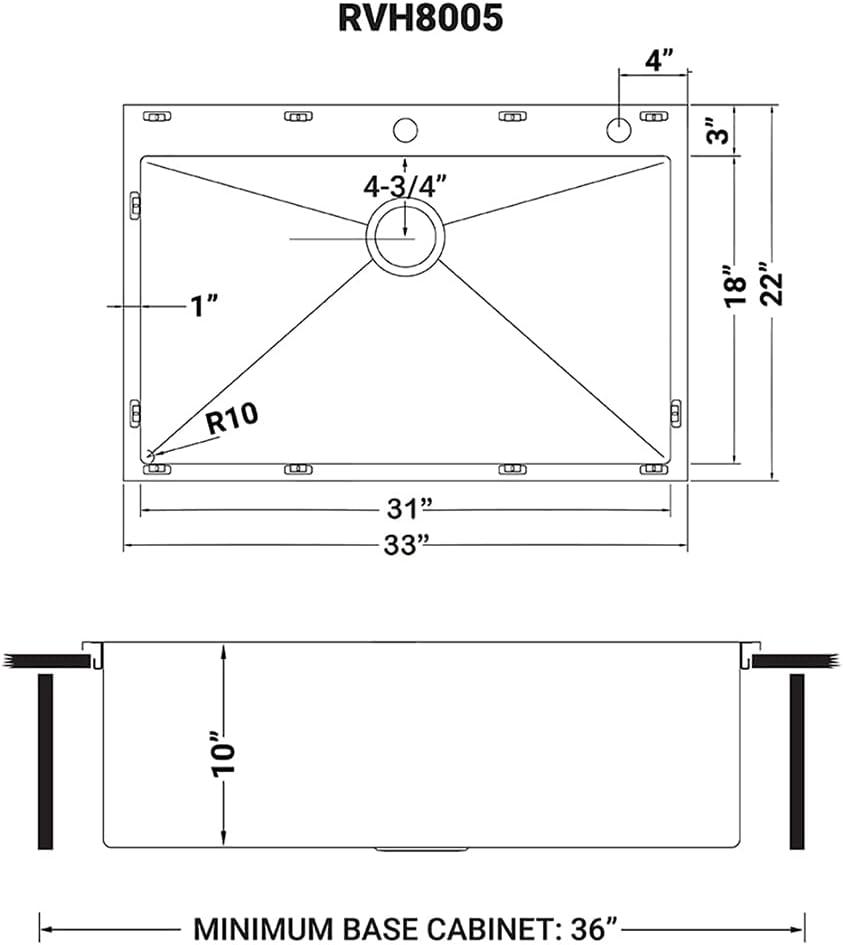 Ruvati 33" x 22" Stainless Steel Topmount Kitchen Sink with Satin Finish