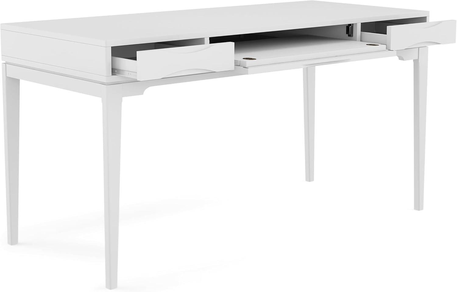 Simpli Home Harper Solid Hardood Mid-Century Modern 60 " Desk in White