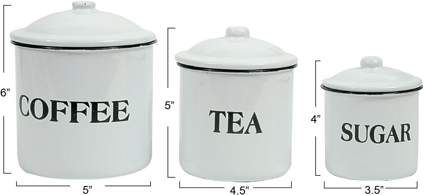 Storied Home Set of 3 'Coffee Tea Sugar' Metal Containers with Lid: Kitchen Canister Set for Coffee & Tea Storage