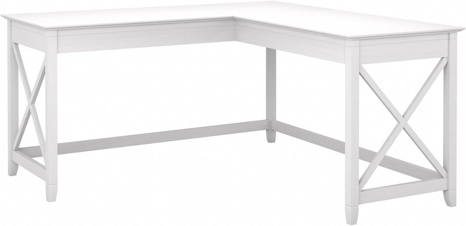 Pure White Oak 60" Corner Desk with Drawer and X-Shaped Sides