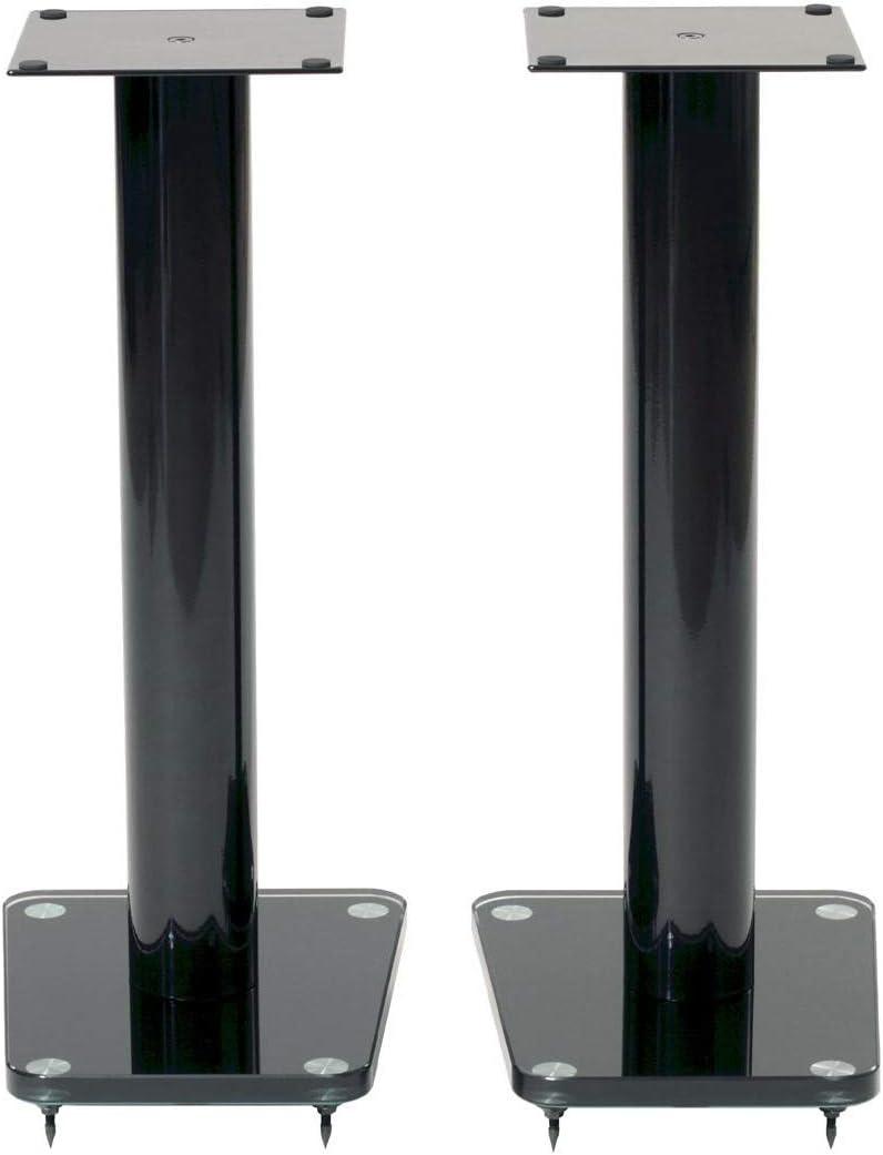 24" Tempered glass & metal speaker stand in gloss black finish. Sold as pair