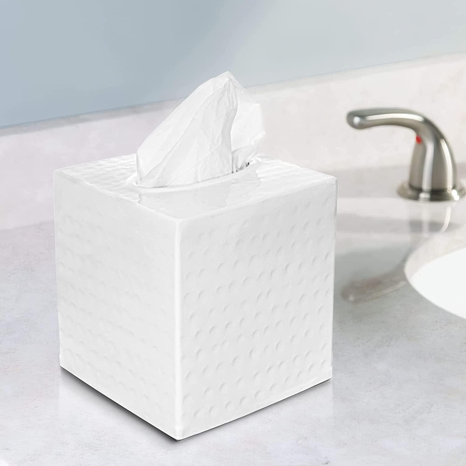 White Hand Hammered Metal Square Tissue Box Cover