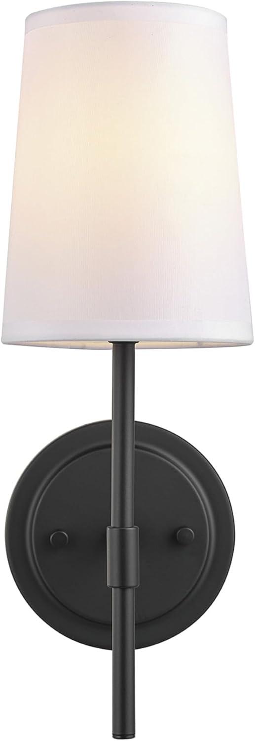 1-Light Clarissa Wall Sconce Matte Black with Fabric Shade White - Globe Electric: ETL Listed, Linen Shade, Metal Body
