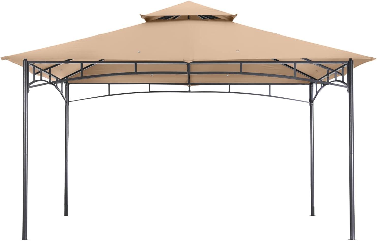 Beige 10x12 Outdoor Steel Frame Gazebo with Vented Top