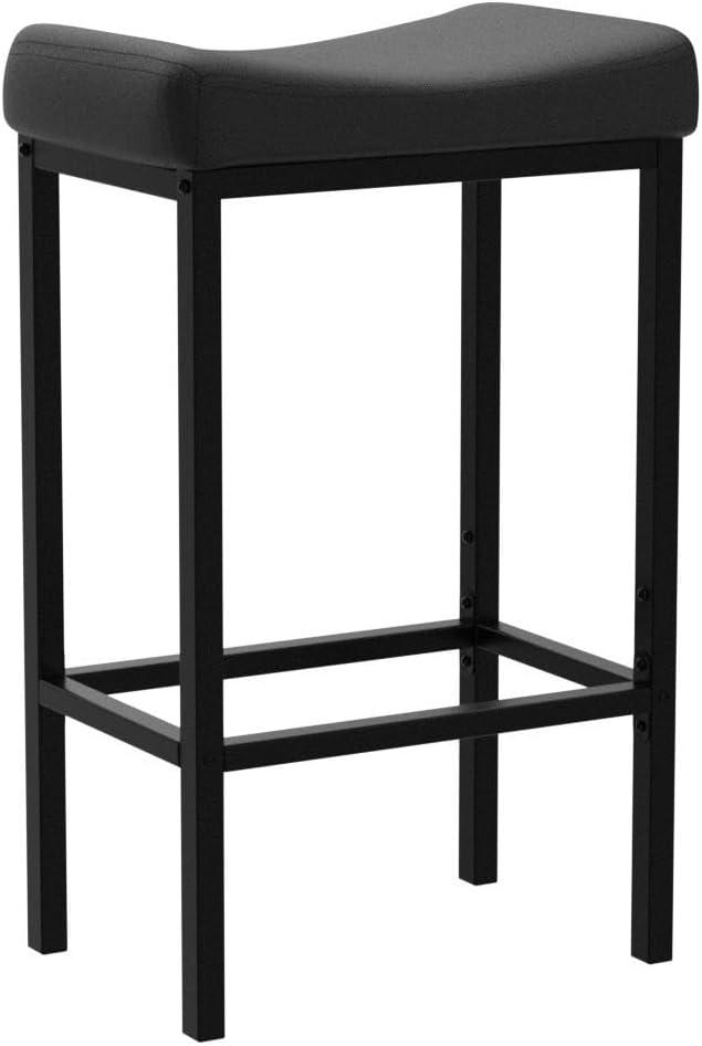 edx Bar Stools Set of 4, Modern Counter Height, 24 Inch Kitchen Barstools with Metal Base, PU Leather Saddle Seats for Kitchen Island, Black