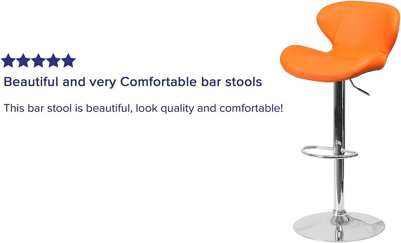 Flash Furniture Contemporary Orange Vinyl Adjustable Height Barstool with Curved Back and Chrome Base