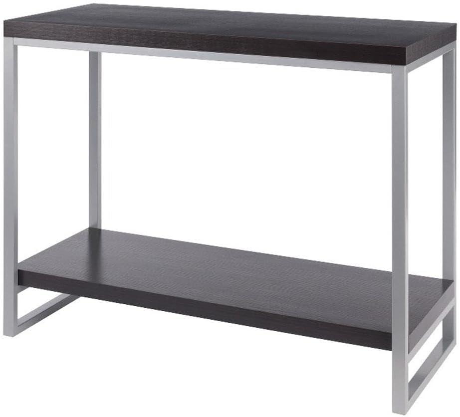 Jared Console Table, Enamel Steel Tube - Dark Espresso - Winsome: Entryway Accent, Bottom Shelf Storage