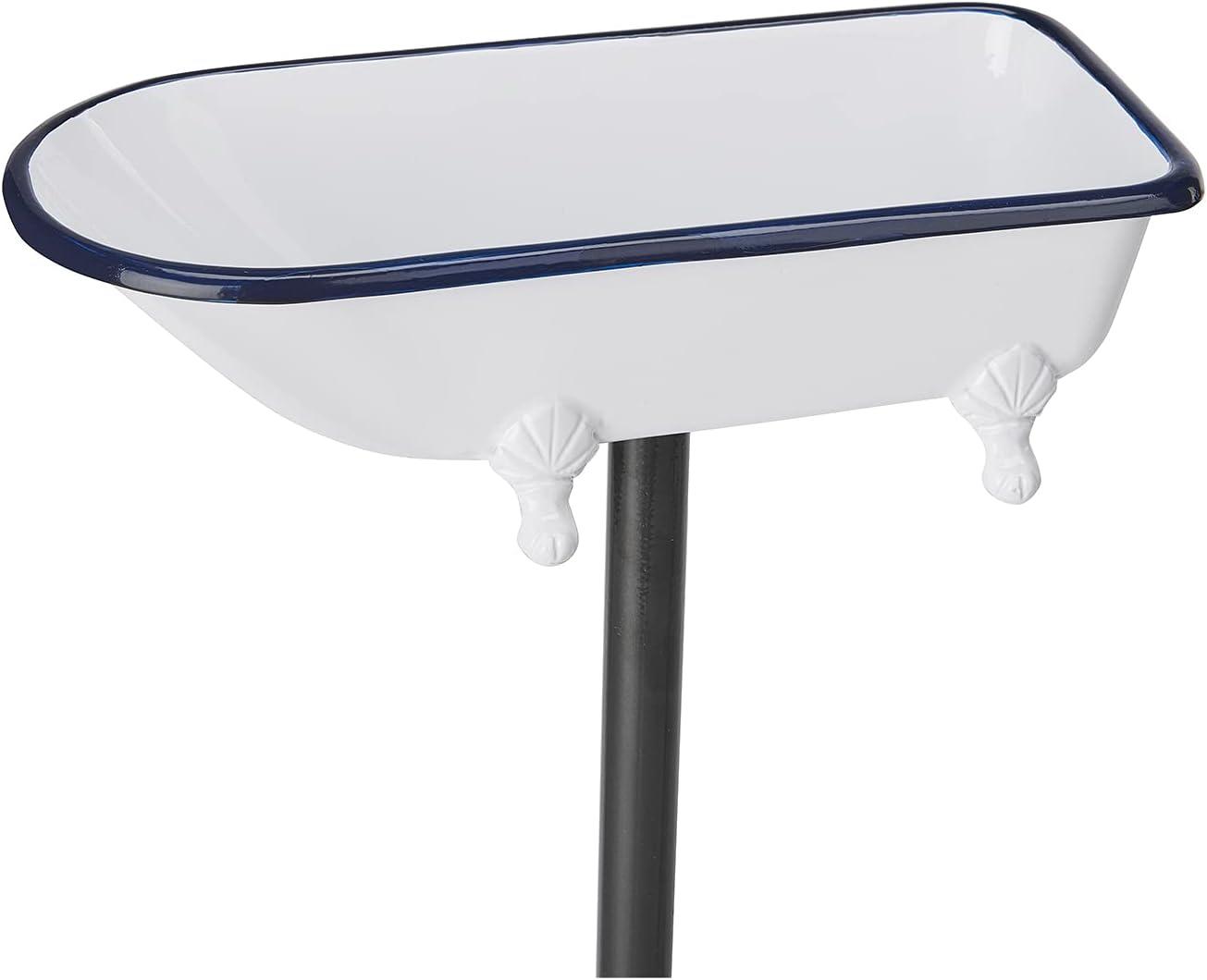 Brass Bird Bath Tub, White Finish, Featuring Clawfoot Bathtub Design, Bird Feeder, Includes Garden Pole by Good Directions