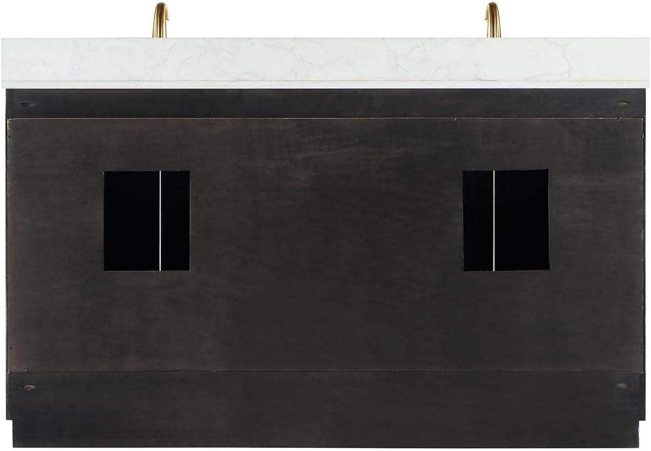 Gazsi 60" Double Bathroom Vanity Set in Charcoal Blue with Grain White Composite Stone Countertop without Mirror