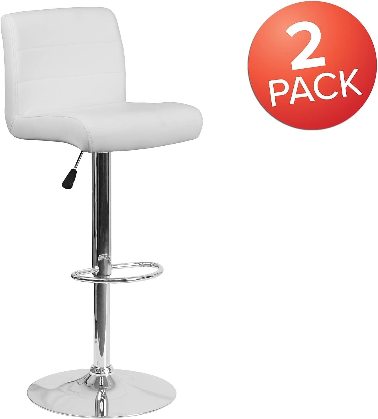 White Vinyl Adjustable Swivel Barstool with Chrome Base