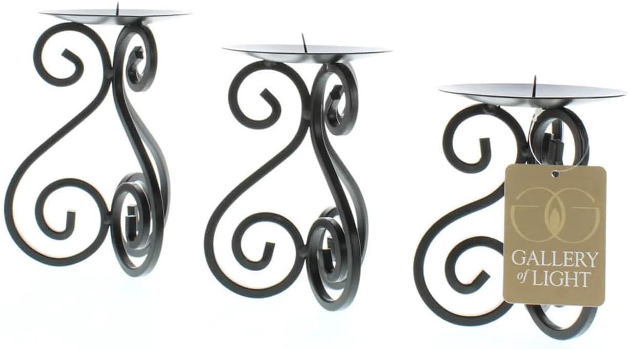 Candleholders Black Scrollwork Pillar Candle Stands Set Of 3 Iron Pedestals Varied Heights