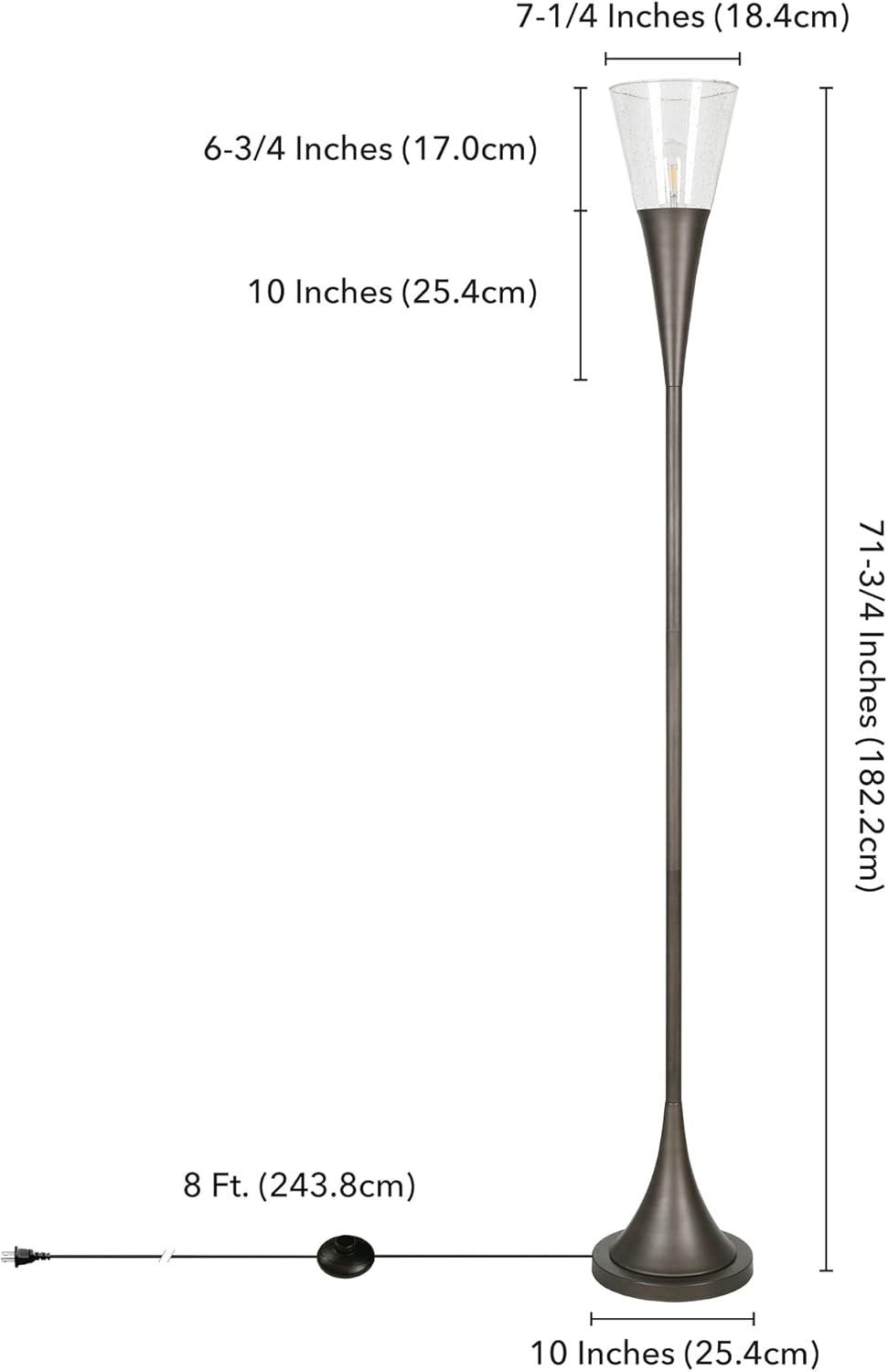 Moura Torchiere Floor Lamp with Glass Shade in Aged Steel/Seeded