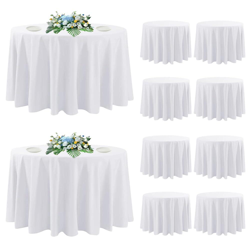 10 Pack Round Tablecloth White 120 Inch, Stain Resistant and Wrinkle Polyester Table Cloth, Washable Table Cover for Kitchen Dining, Wedding, Buffet Table, Holiday Party