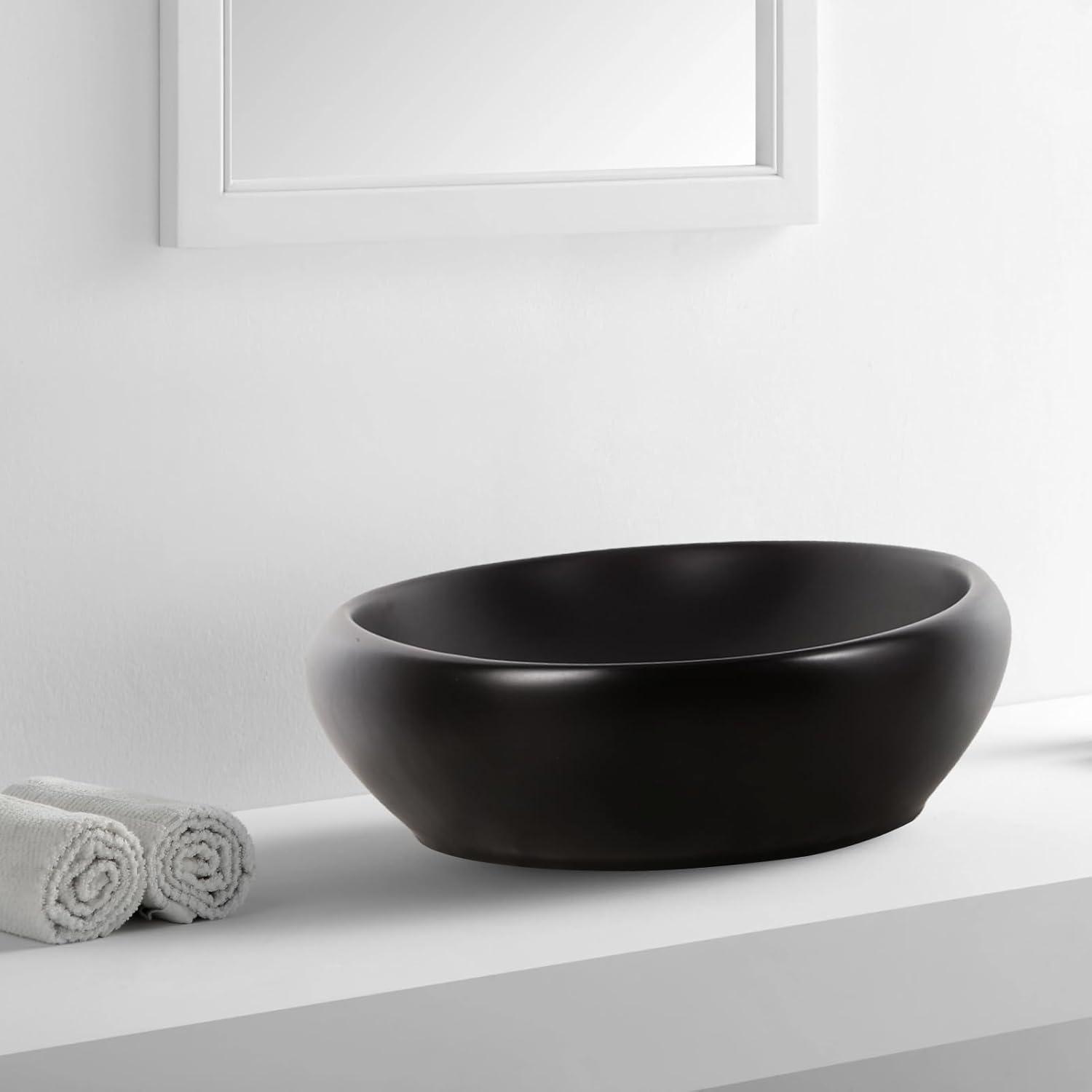 Strictly Sinks 23 Inch Bathroom Vessel Sink – Matte Black Ceramic Countertop Oval Bathroom Sink