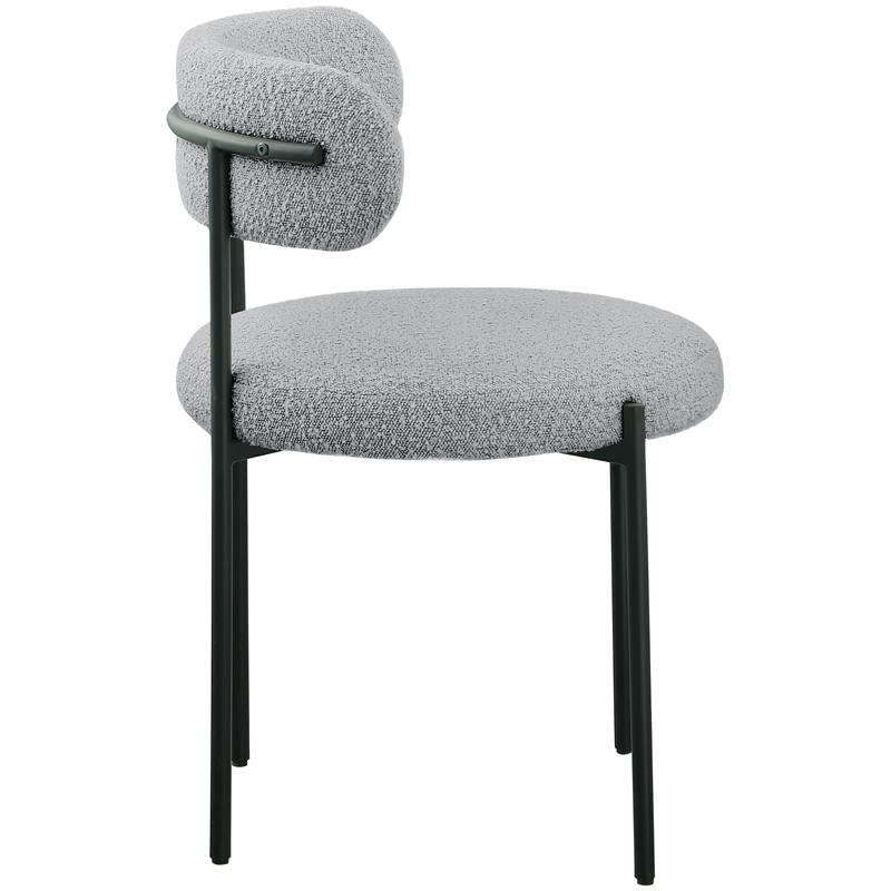 Contemporary Matte Black Iron Dining Chair with Grey Boucle Fabric