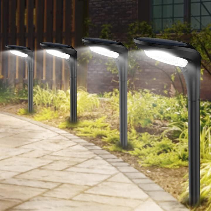 Modern Black Solar Pathway Lights with Warm and Cool White LEDs, 4-Pack