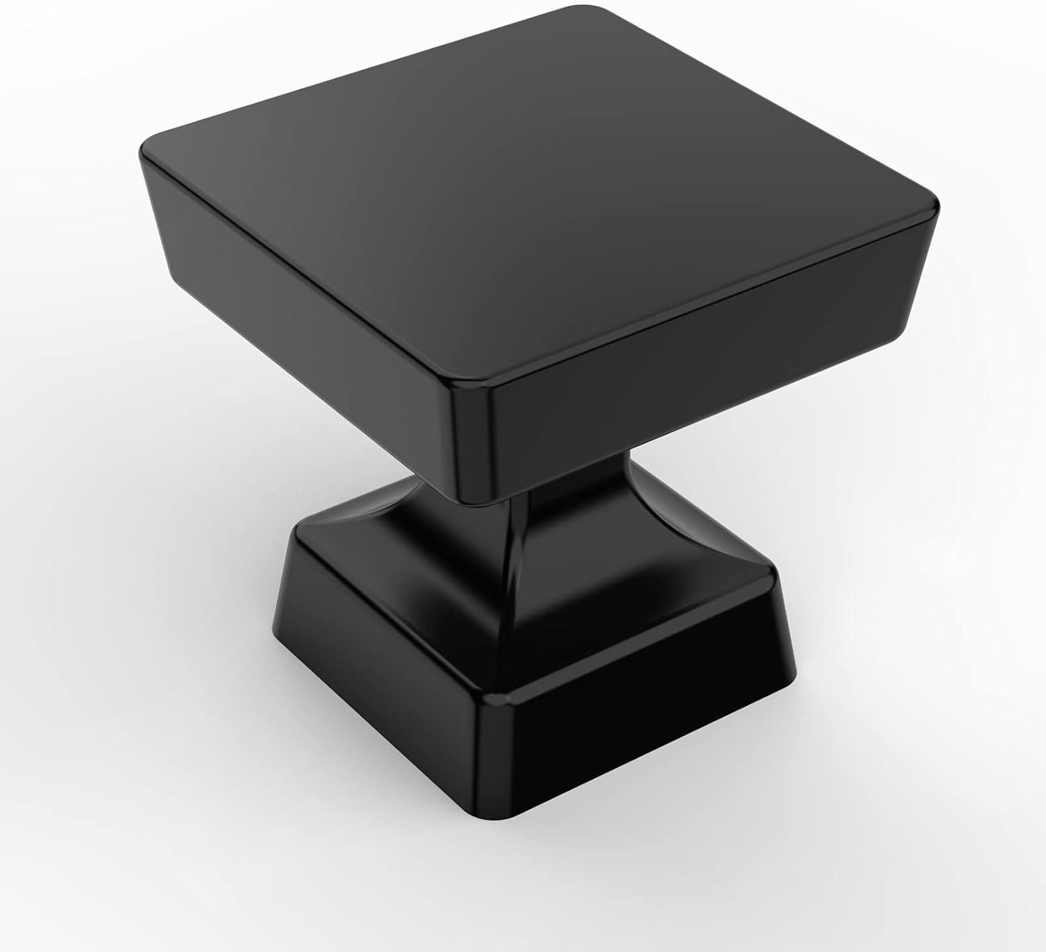 Matte Black Square Zinc Alloy Cabinet Knobs 5-Pack