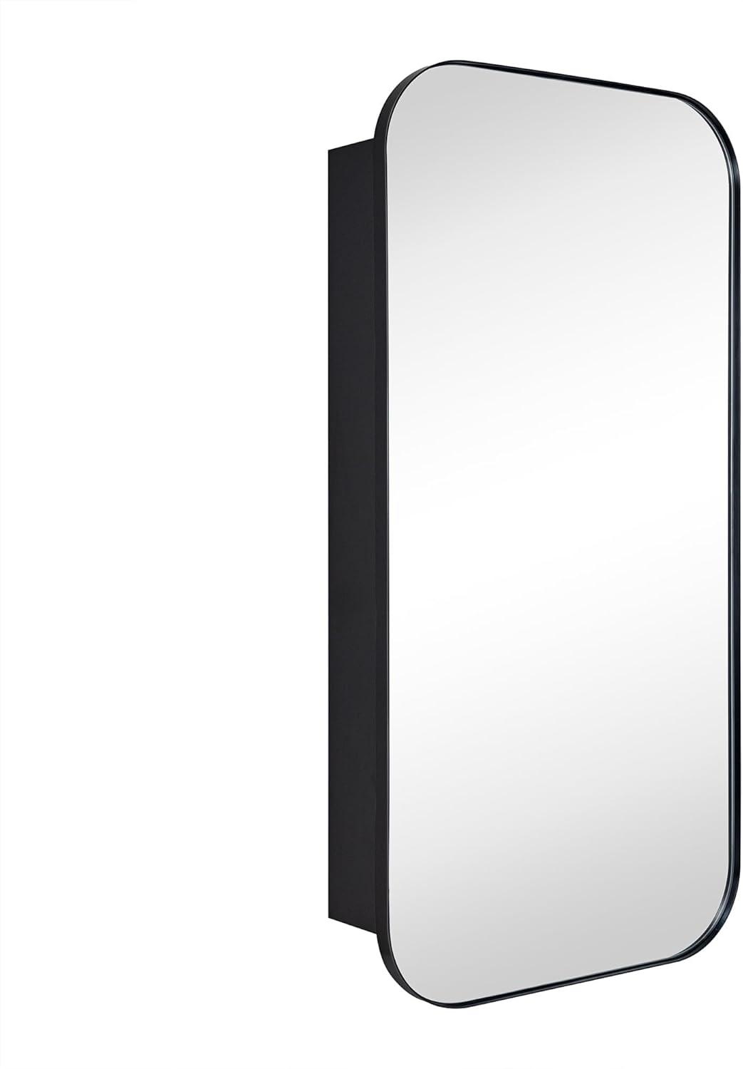 TEHOME Black Surface and Recessed Mount Rectangular Stainless Steel Metal Framed Bathroom Medicine Cabinet with Mirror, 22'' W x 30'' H