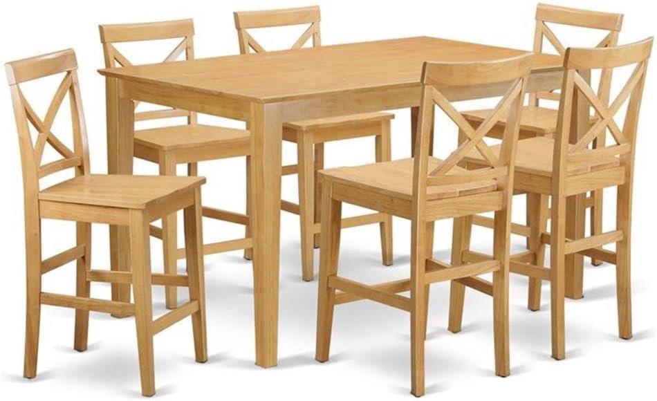 East West Furniture  Counter Height Top Table & 6 Dinette Chairs - Oak