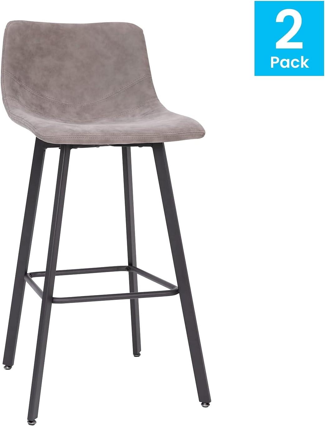 Flash Furniture Set of 2 Commercial Indoor Armless Iron Barstools - Gray LeatherSoft