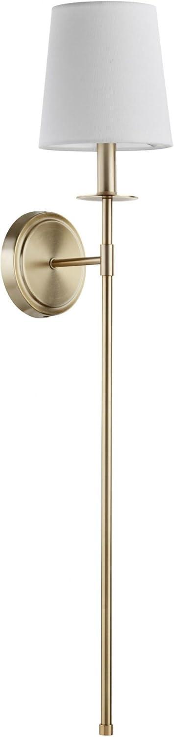 Aged Brass Wall Sconce with White Linen Shade