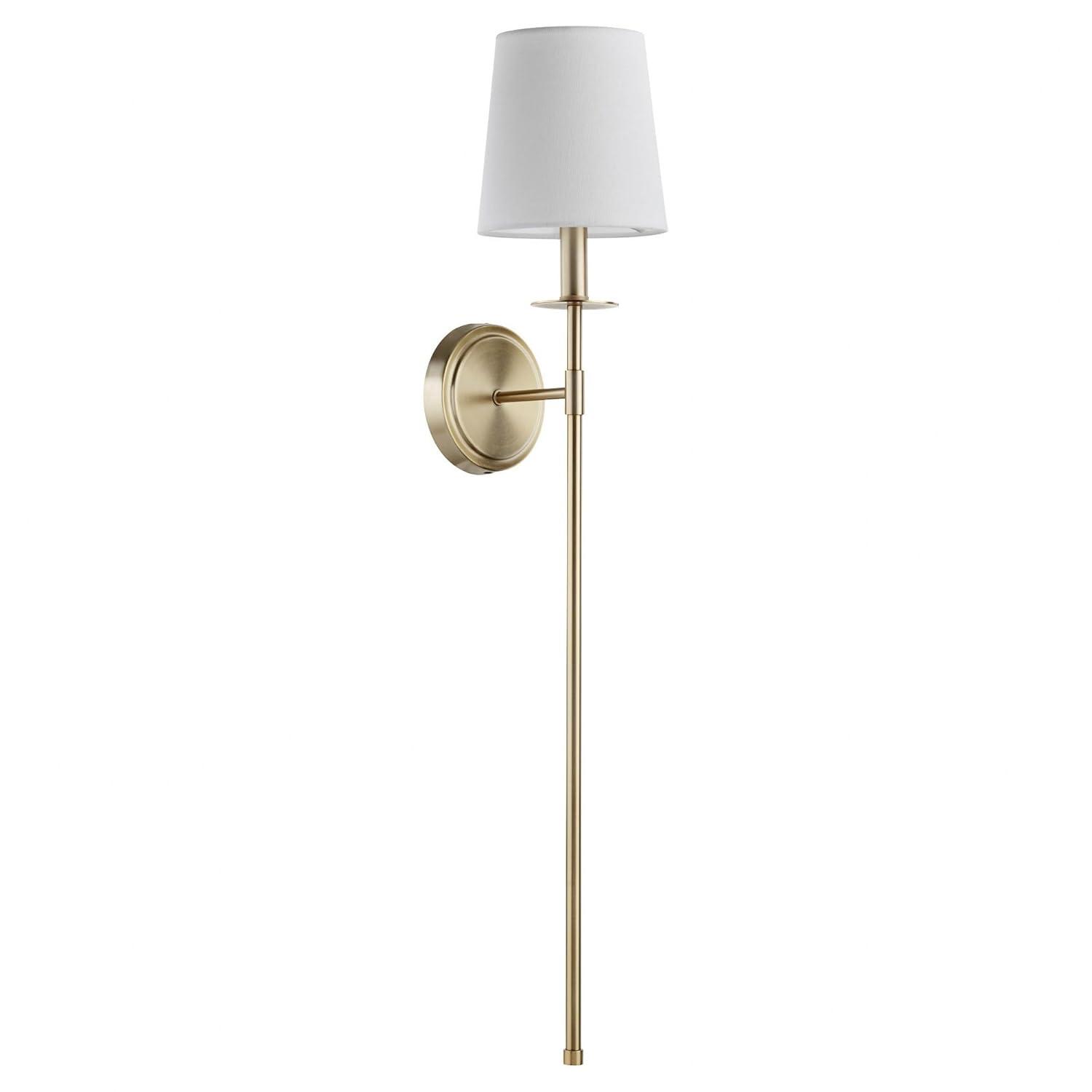 Aged Brass Wall Sconce with White Linen Shade