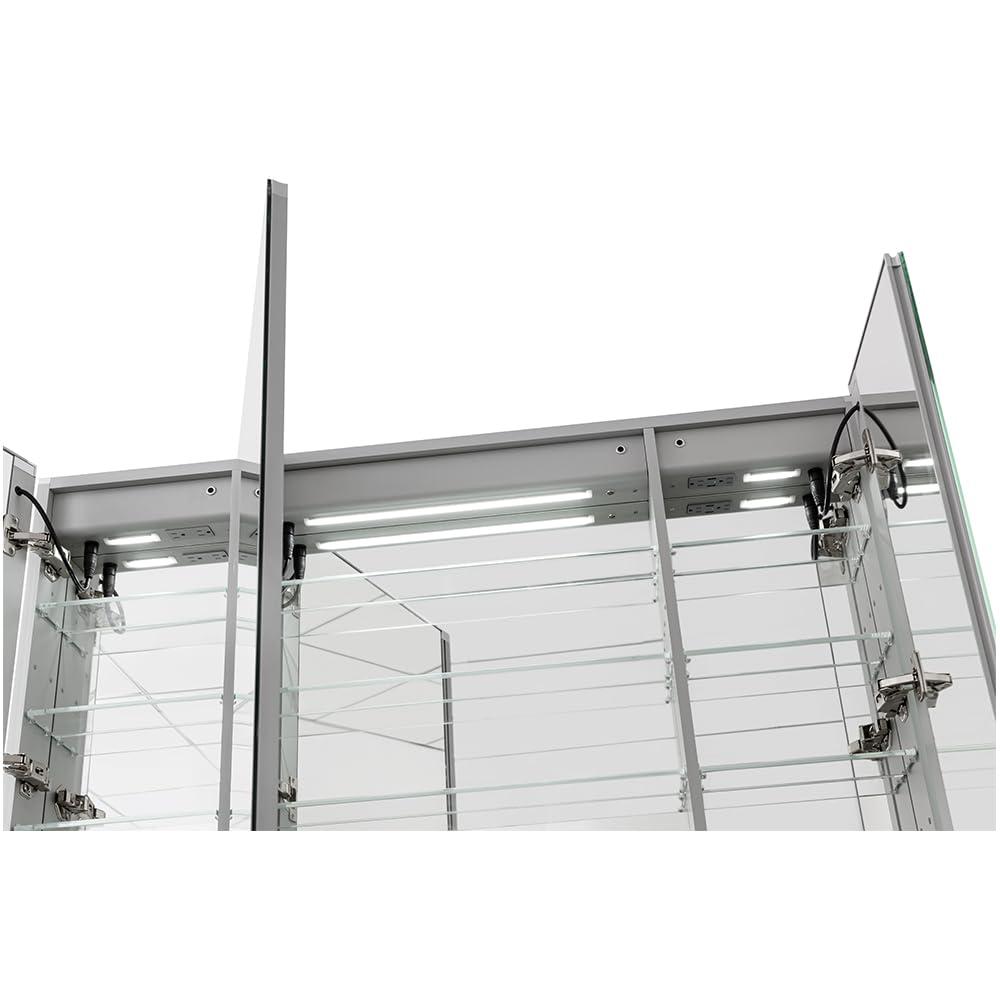AQUADOM Signature Royale LED Medicine Cabinet, Defogger, LED 3X Makeup Mirror, Electrical Outlets