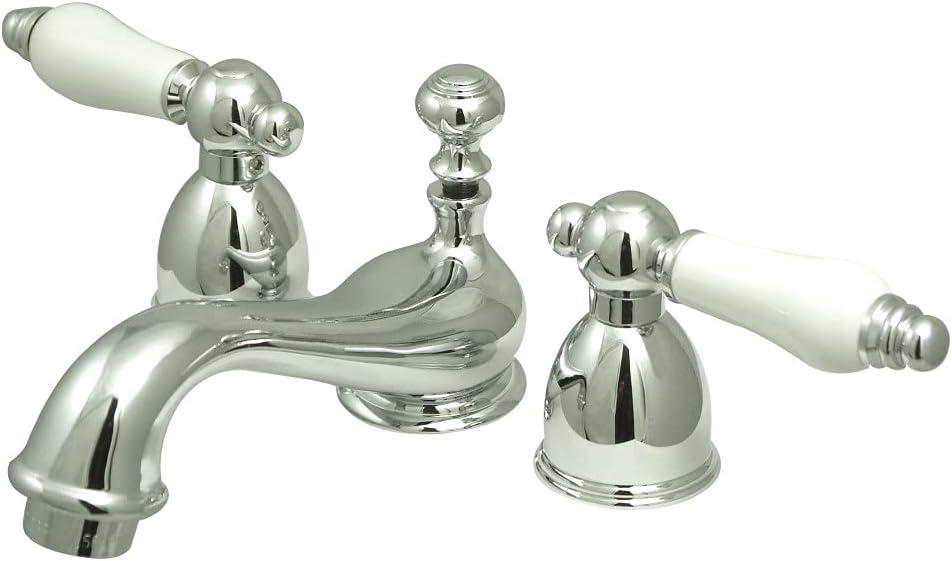 Kingston Brass Restoration Two-Handle 3-Hole Deck Mount Mini-Widespread Bathroom Faucet with Brass Pop-Up