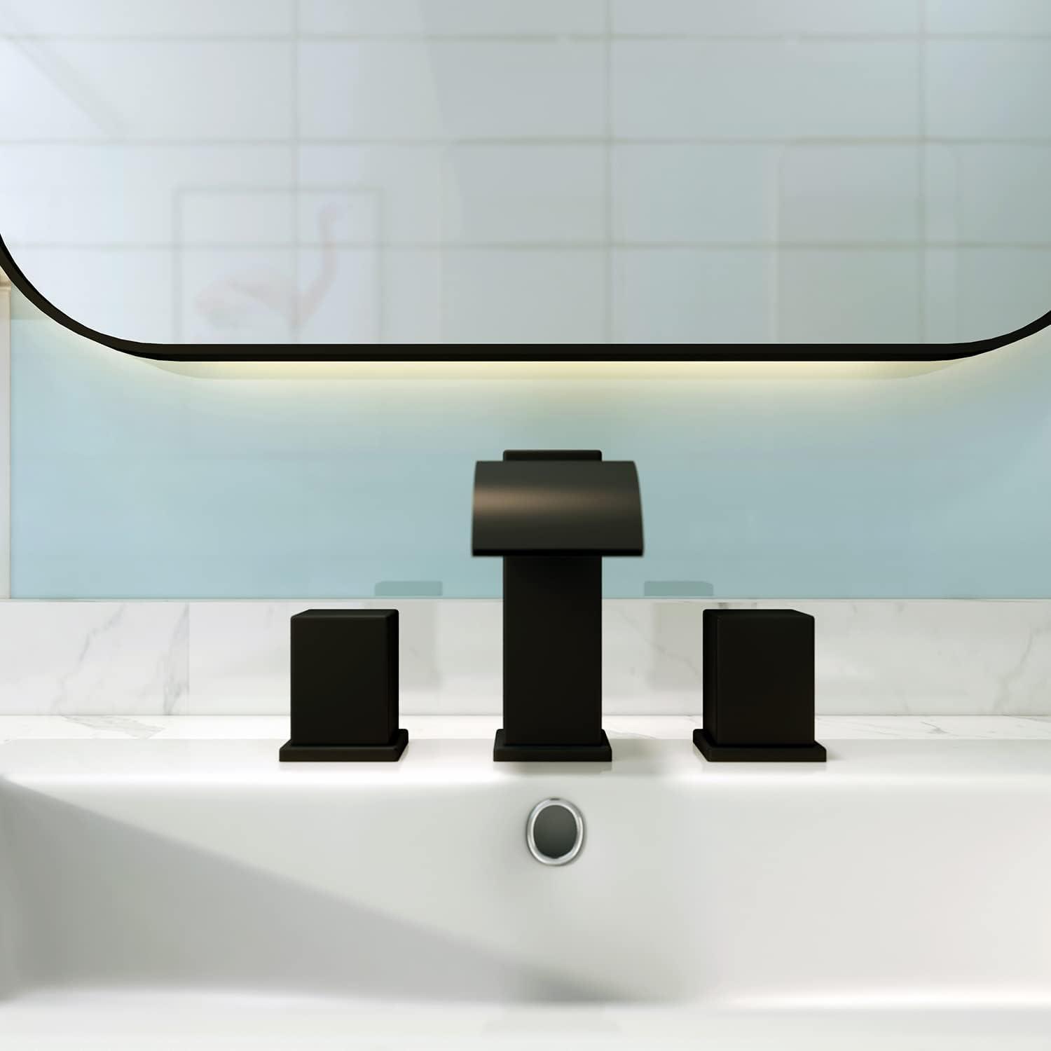 Matte Black Brass Double Handle Waterfall Bathroom Faucet