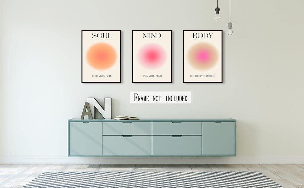 Asdg12s-Positive Aura Posters for Room Aesthetic 3 Piece Colorful Aura Grainy Gradient Canvas Wall Art Spiritual Soul Body Mind Quote Print Painting Danish Pastel Home Wall Decor for Bedroom