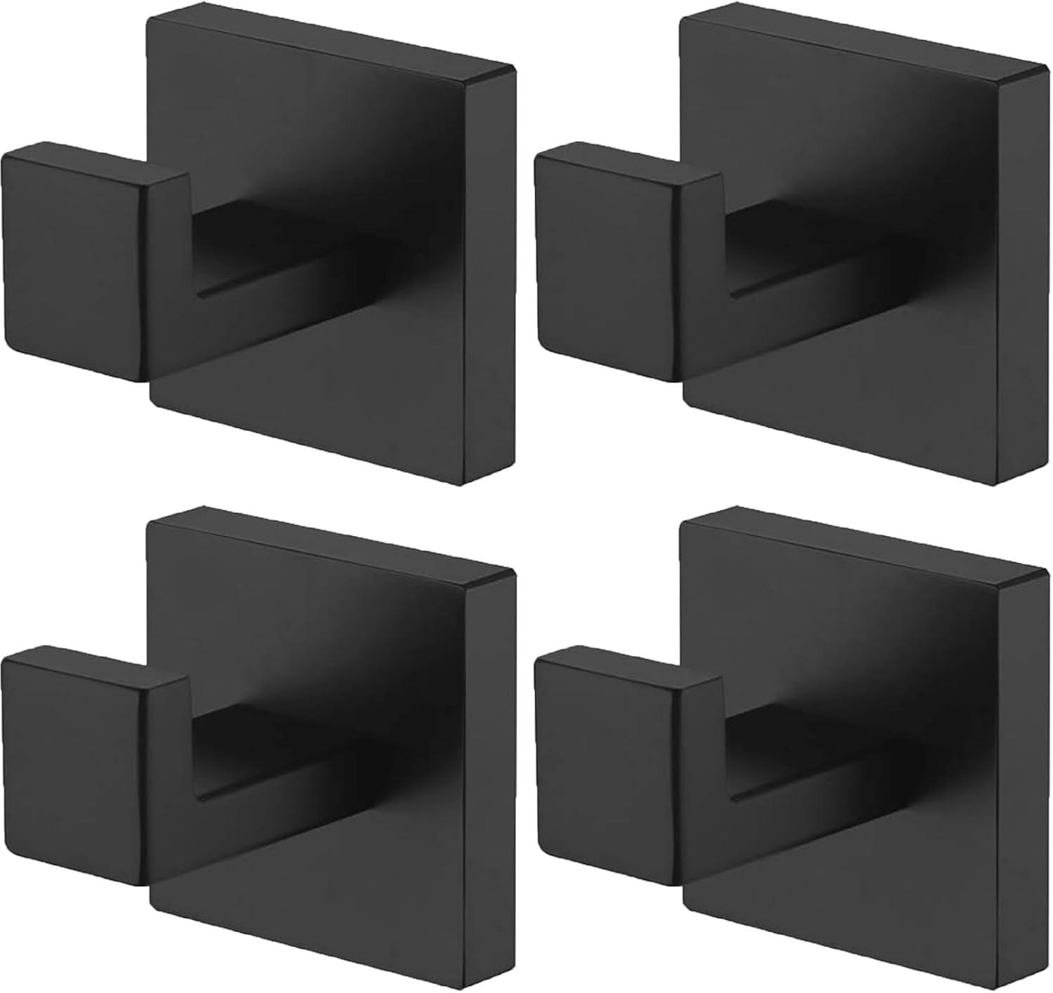 Matte Black Heavy Duty Stainless Steel Wall Hooks 4 Pack