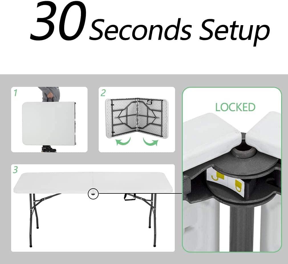 FDW Folding Half Portable Foldable Table for Parties Backyard Events (White, 6 FT 70 * 29) (White, 6 FT)