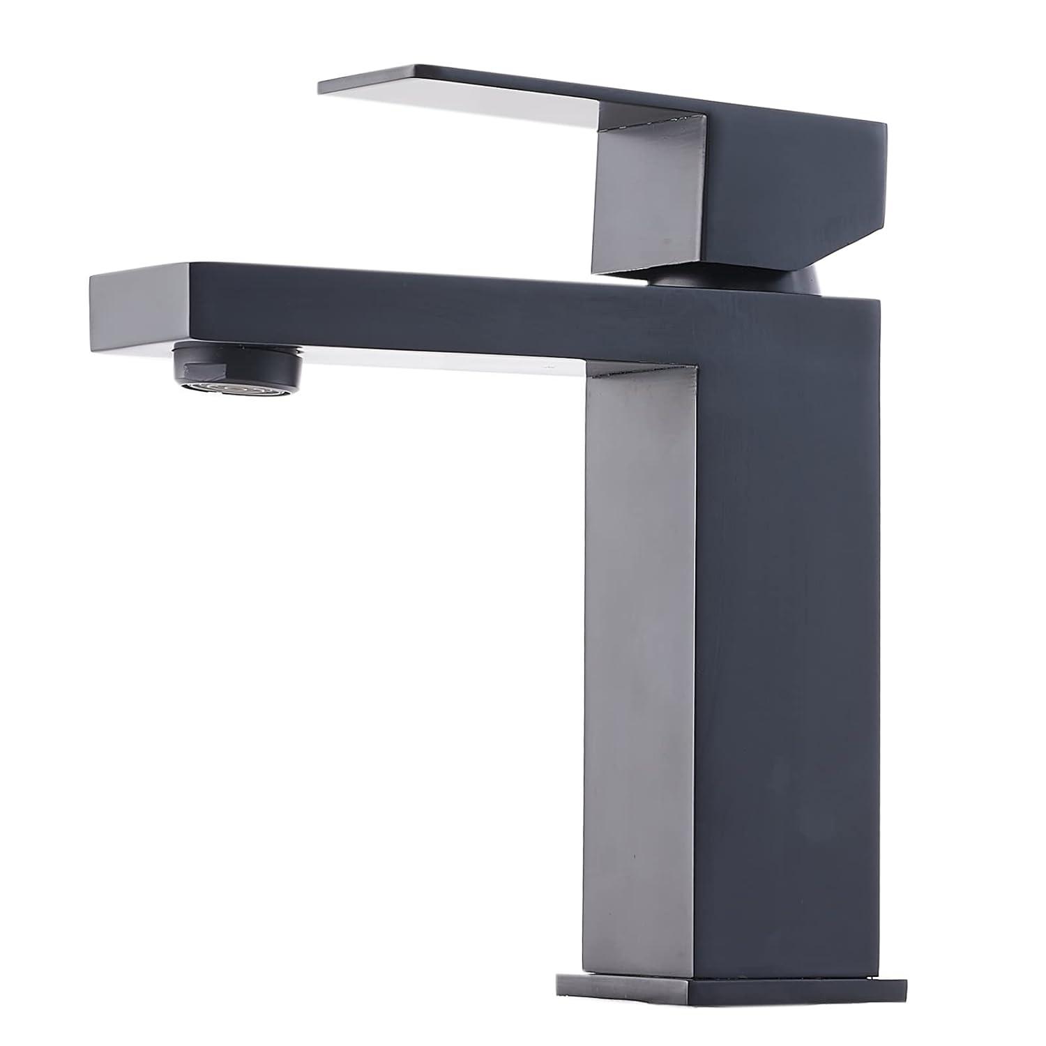 Matte Black Single Handle Bathroom Sink Faucet, Stainless Steel Bathroom Faucet with cUPC Certified Water Supply Hoses, Commercial Vanity Faucet Modern Single Hole RV Bathroom Faucets