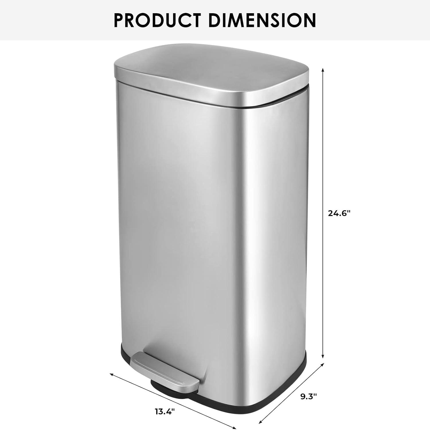 Brushed Stainless Steel 8 Gallon Step Trash Can with Soft-Close Lid