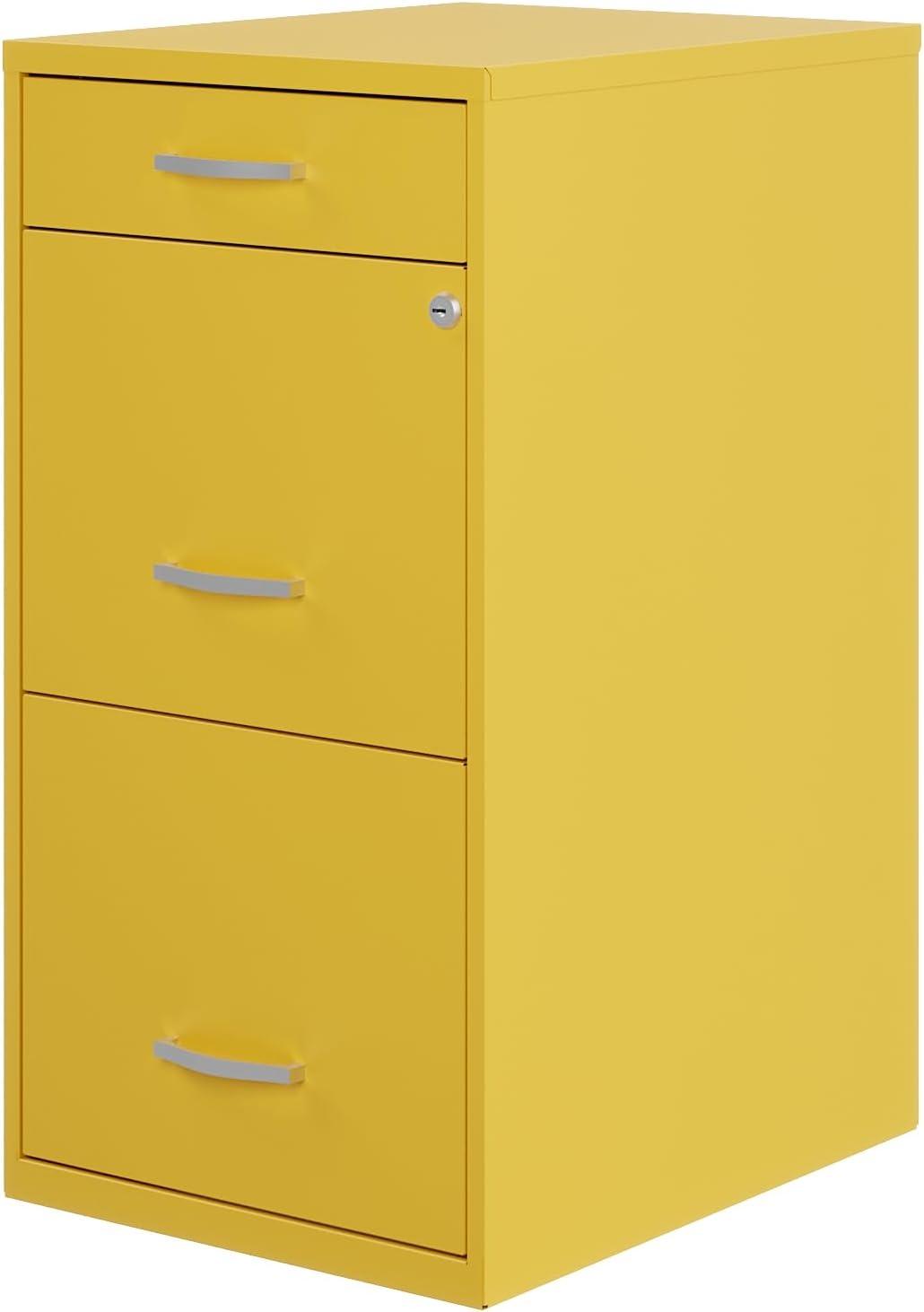 Space Solutions 3 Drawer Letter Width Vertical File Cabinet with Pencil Drawer, Yellow