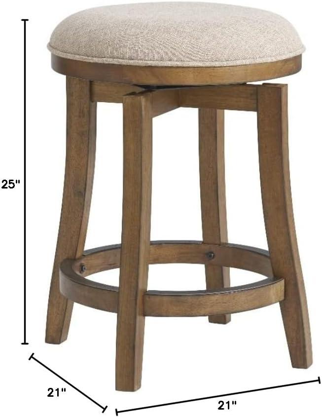 Ellie 21" Wide Solid Rubber Wood Frame Linen Fabric Counter Height Round Swivel Stool