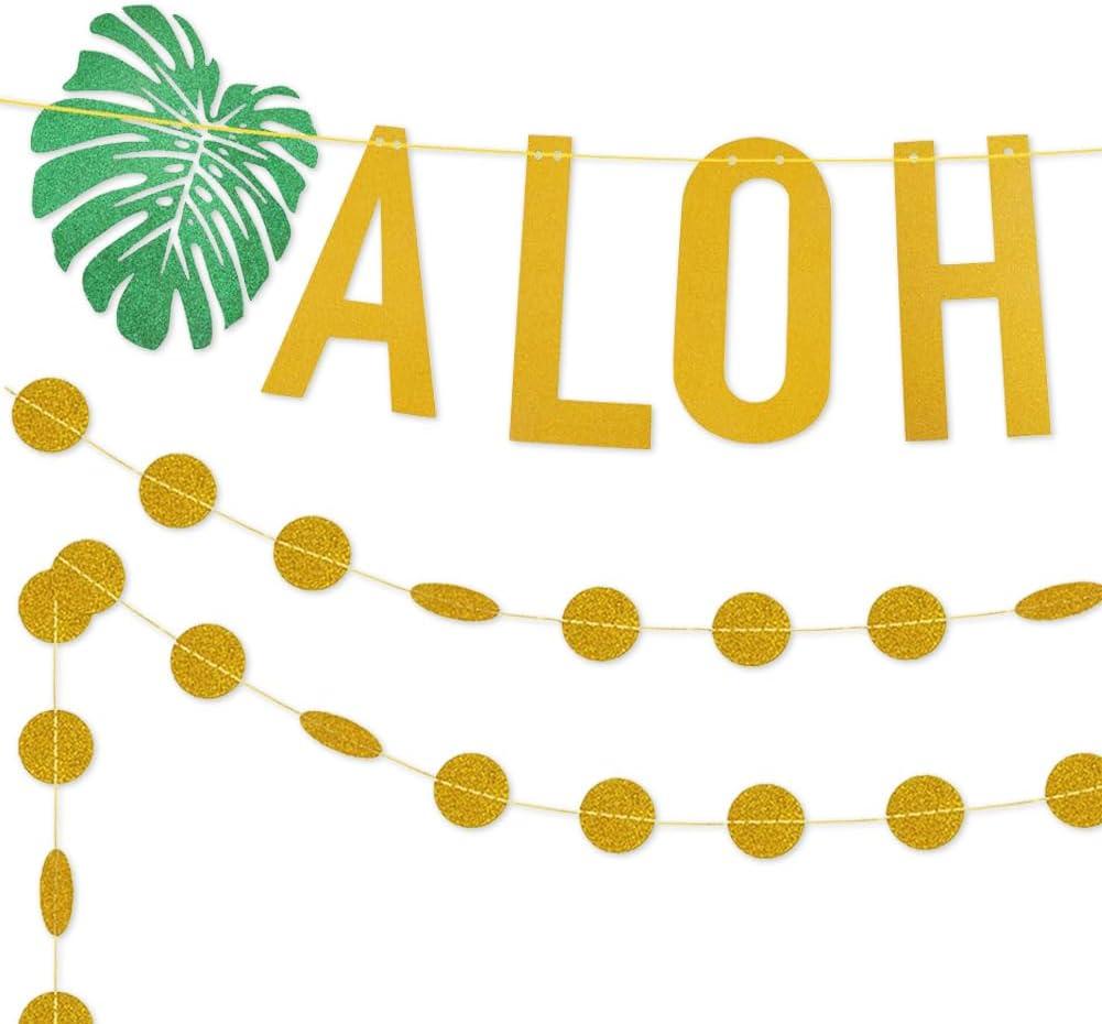Hawaiian Aloha Party Decorations Large Gold Glittery Aloha Banner for Luau Party Supplies Favors