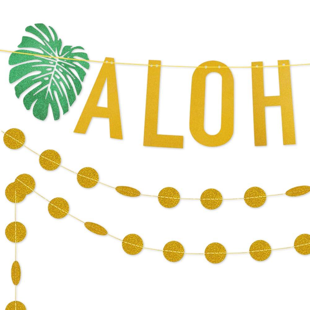 Hawaiian Aloha Party Decorations Large Gold Glittery Aloha Banner for Luau Party Supplies Favors