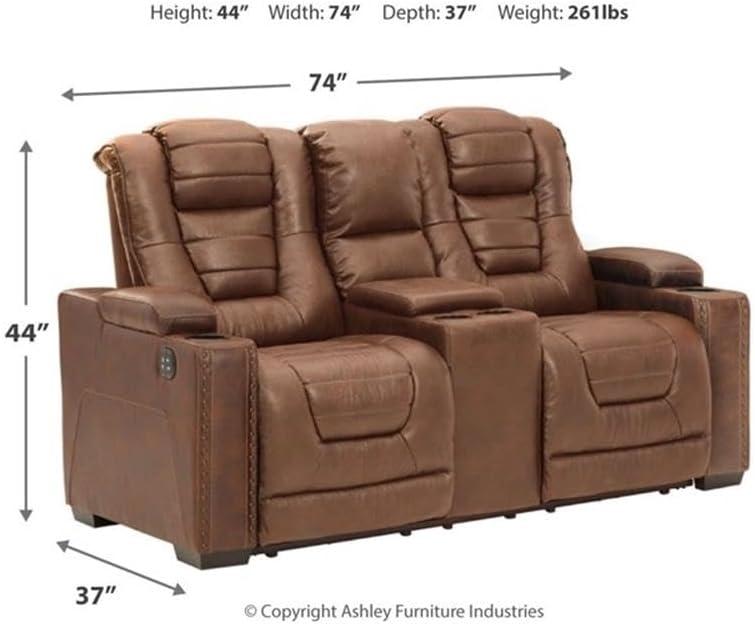 Ashley Furniture Owner's Box Faux Leather Power Reclining Loveseat in Dark Brown