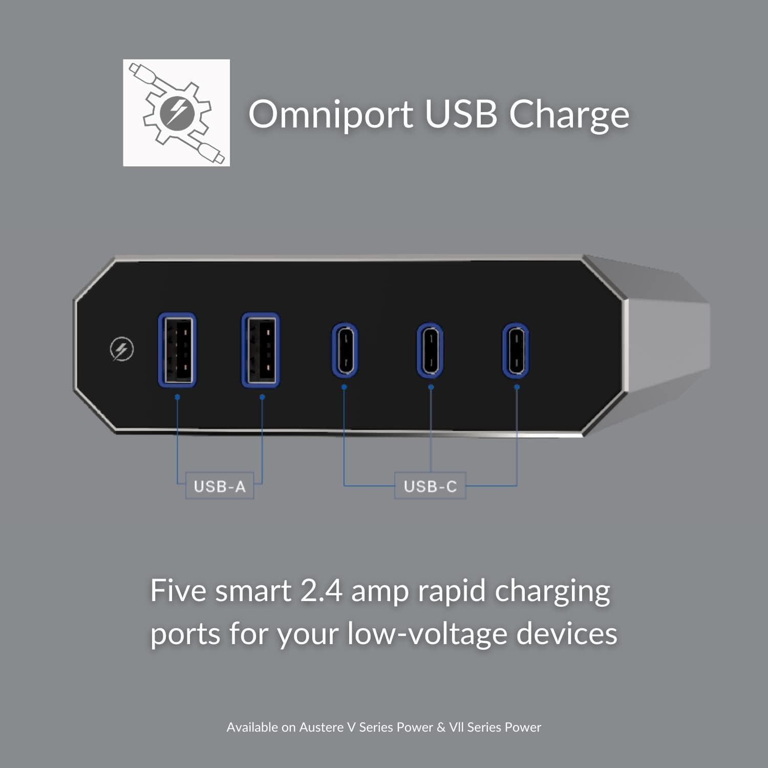Austere V Series Power 3,000-Joules Surge Protector Power Strip and USB Charger, 8 AC Outlets and 5 OmniPort USB Ports, 6-Ft. Cord, 5S-PS8-US1, 5S-PS8-US1