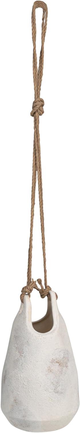 Large White Stoneware Hanging Planter with Jute Rope