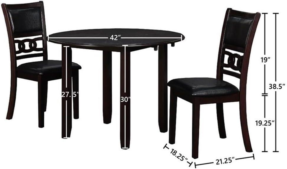 Ebony 42" Round Drop Leaf Dining Table with Two Chairs