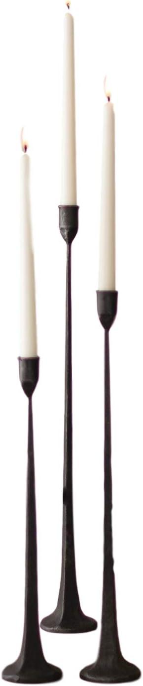 Tall Black Cast Iron Taper Candle Holder Set