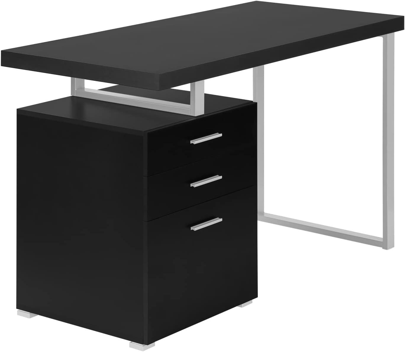 Black Wood Home Office Desk with Drawers and Filing Cabinet