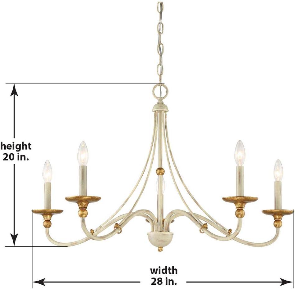 Minka Lavery White Gold Pendant Chandelier 28" Wide Farmhouse French 5-Light Fixture for Dining Room House Foyer Kitchen Entryway