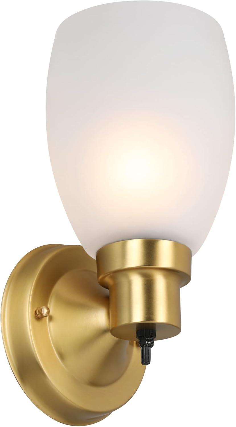 Design House 588814-SG Lydia Transitional 1-Light Indoor Wall Light Dimmable with a White Frosted Glass Shade and Twist On/Off Switch for Hallway Foyer Bathroom, Satin Gold